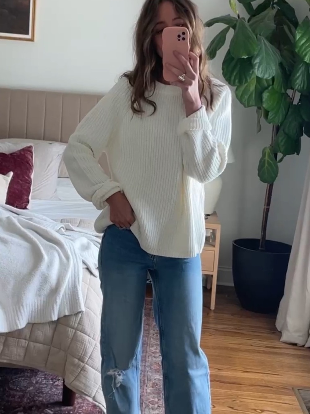 Quince Organic Cotton Fisherman Crew Sweater Ivory